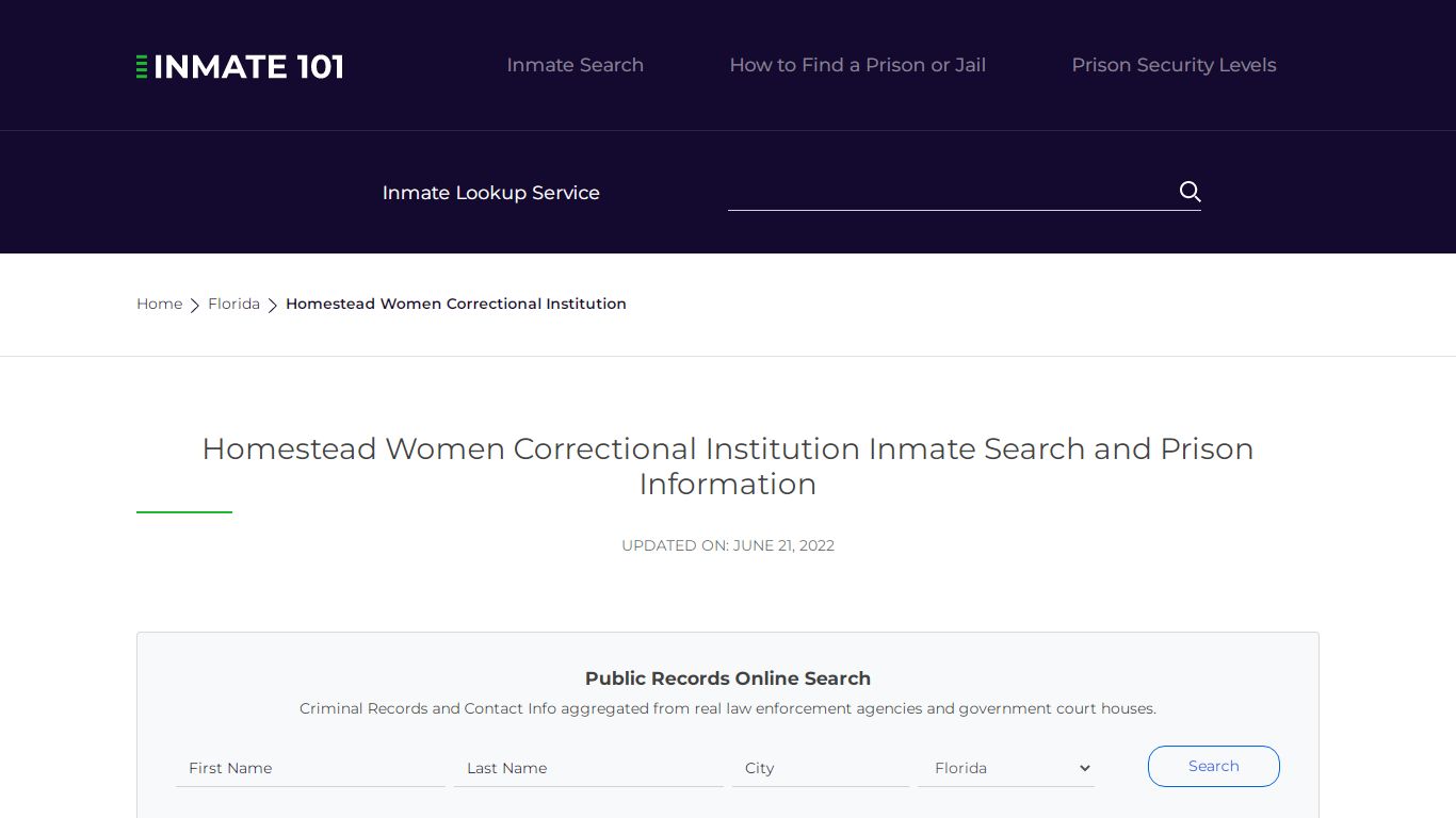 Homestead Women Correctional Institution Inmate Search and Prison ...